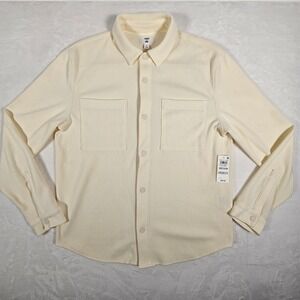 MODE OF ONE Mens Cream Corduroy Button Down Shirt Long Sleeve Classic Fit Medium